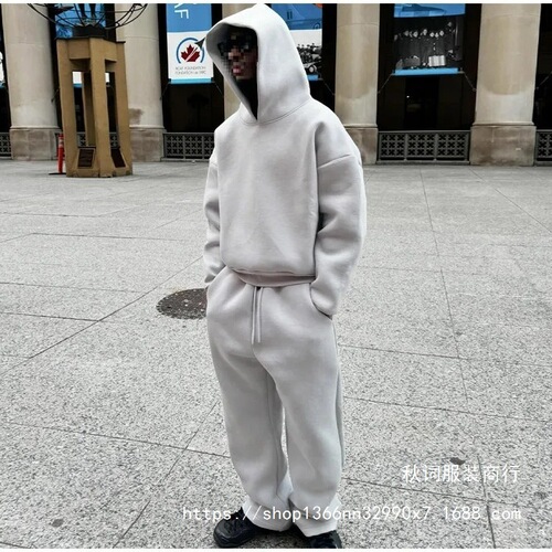 New Men's Hooded Streetwear Loose Fashion Casual Sweatshirt Slim-Waist Straight Drop-in Pant Wholesale