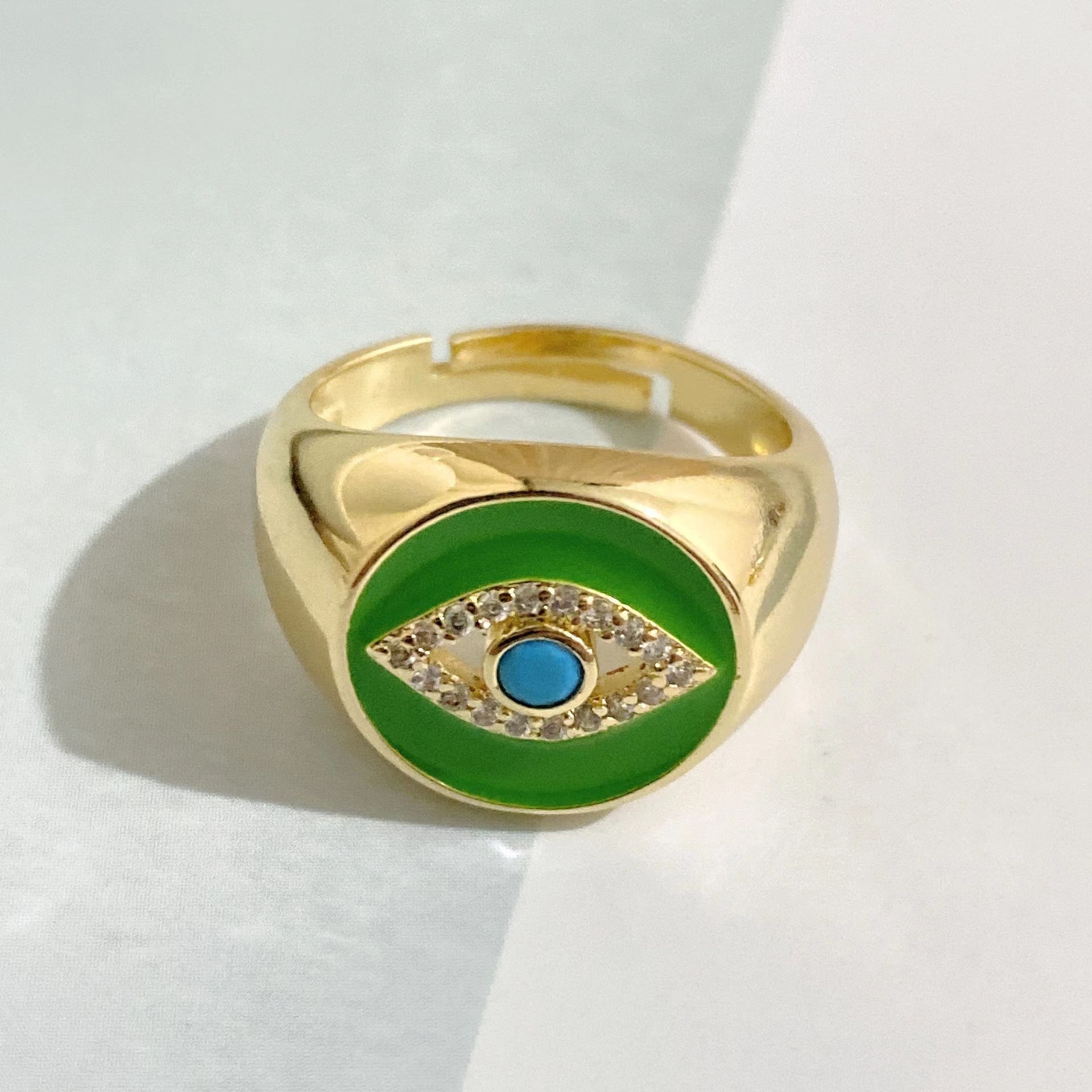 new copper-plated 18k gold eye drop oil micro-encrusted diamond open ring