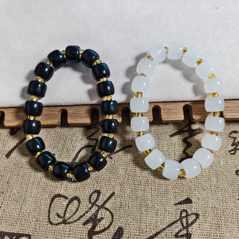 Live Broadcast Welfare Gift Imitation Hetian Jade Bracelet Bracelet Glass Beads White Marble Xinjiang Jade Abacus Beads 8*10
