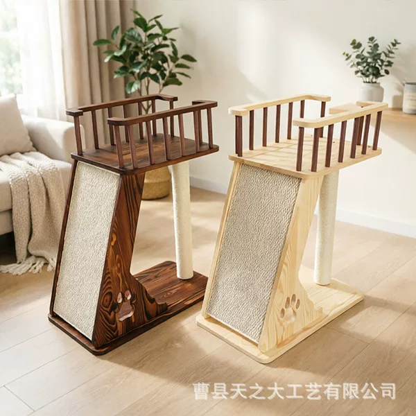 In-stock wooden vertical cat climbing frame with integrated cat house, solid wood large cat scratching board, cat toy, and cat bed