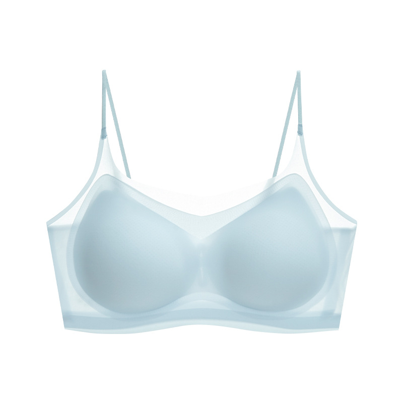 Taza fija delgada de verano, ropa interior sin costuras de seda de hielo para mujer, sueño sin anillo de acero, pechos grandes, sujetador cómodo estilo chaleco pequeño