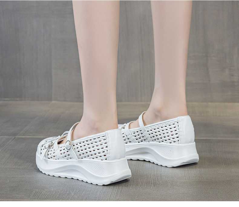 Giày sneaker nữ chunky đế dày dệt kim thoáng khí, phong cách Hàn Quốc, quai chéo, đế dày — Trắng 5097, Vàng 5097, Đen 5097 chi tiết 19