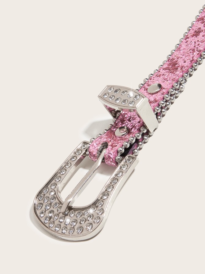2024 New Fashion Versatile Water Diamond Willow Nail Silver Needle Button Thin Belt Women's Jeans Belt Dress Decoration Narrow Accessories_viptrois.com