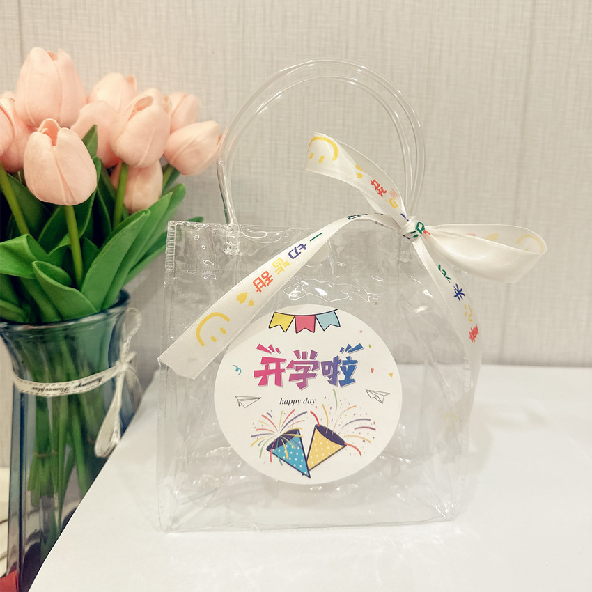 Venta al por mayor regalo de cumpleaños de Kindergarten graduación niños regalo de mano niños merienda bolsa de regalo bolso de PVC transparente