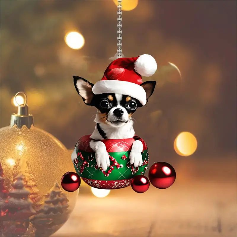 Cross-border nuevo adorable cachorro de Navidad navideño colgante acrílico plano para automóviles colgante llavero colgante