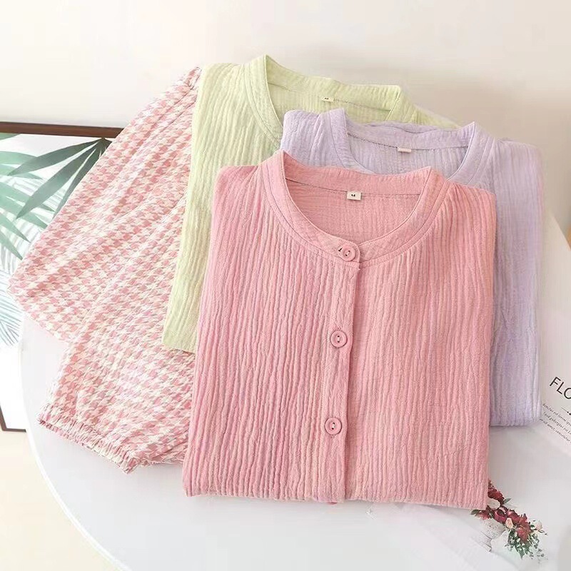 2024 New Arrival Pajamas Women's Spring and Autumn Thin Long Sleeve Loose Summer Solid Color Collarless Cardigan Home Clothes suit 2024 New Arrival Pajamas Women's Spring and Autumn Thin Long Sleeve Loose Summer Solid Color Collarless Cardigan Home Clothes suit