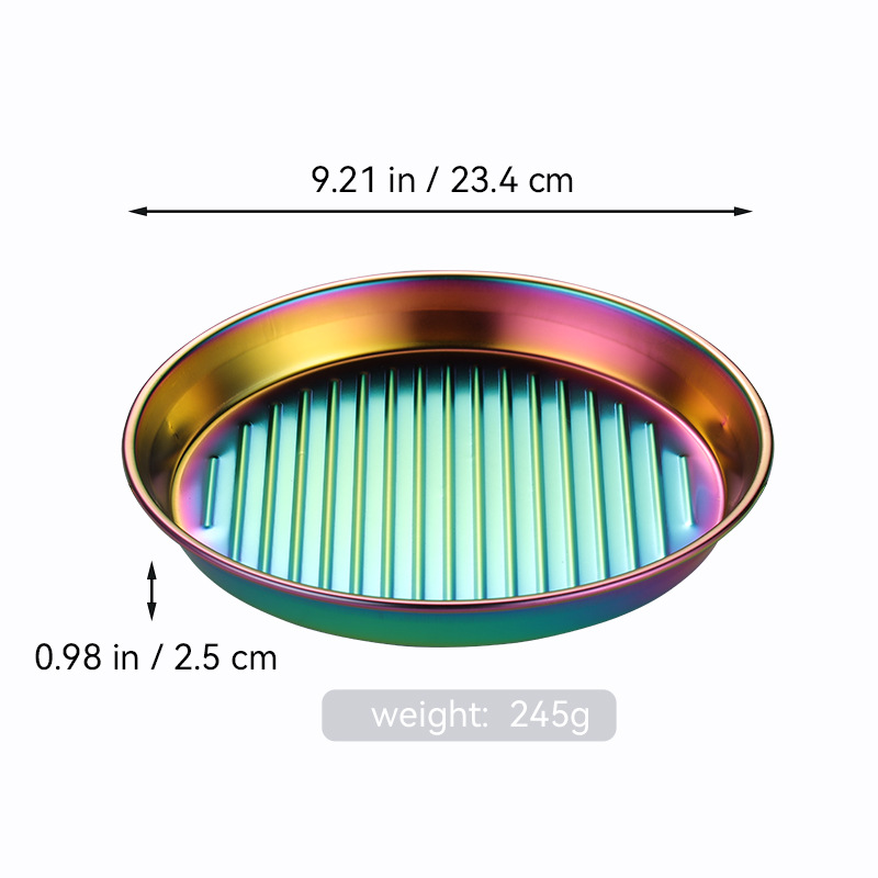 Bandeja redonda de barbacoa de acero inoxidable transfronteriza bandeja de mariscos de doble oreja dorada bandeja de filete bandeja de aperitivos filtrada bandeja de patatas fritas