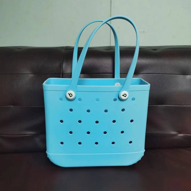 En stock EVA bolsa de playa moda al aire libre impresión agujero bolso de almacenamiento bolsa grande de las mujeres cesta Satchel