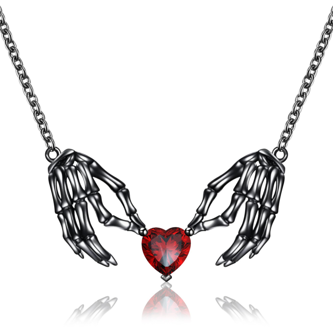 Collana con ciondolo a forma di cuore con teschio di Halloween, incastonata di diamanti, stile gotico punk, coppia di accessori per collare_voghion.com
