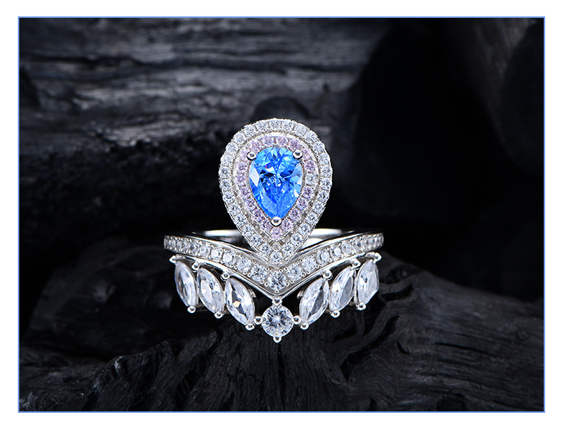 Fashion Water Droplets Sterling Silver Inlay Zircon Rings 1 Piece