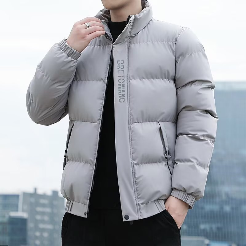 Chaqueta acolchada de algodón para hombre Otoño e Invierno forrada de lana engrosada a prueba de viento caliente resistente al frío Moda carta bordada collar de pie más tamaño ropa casual