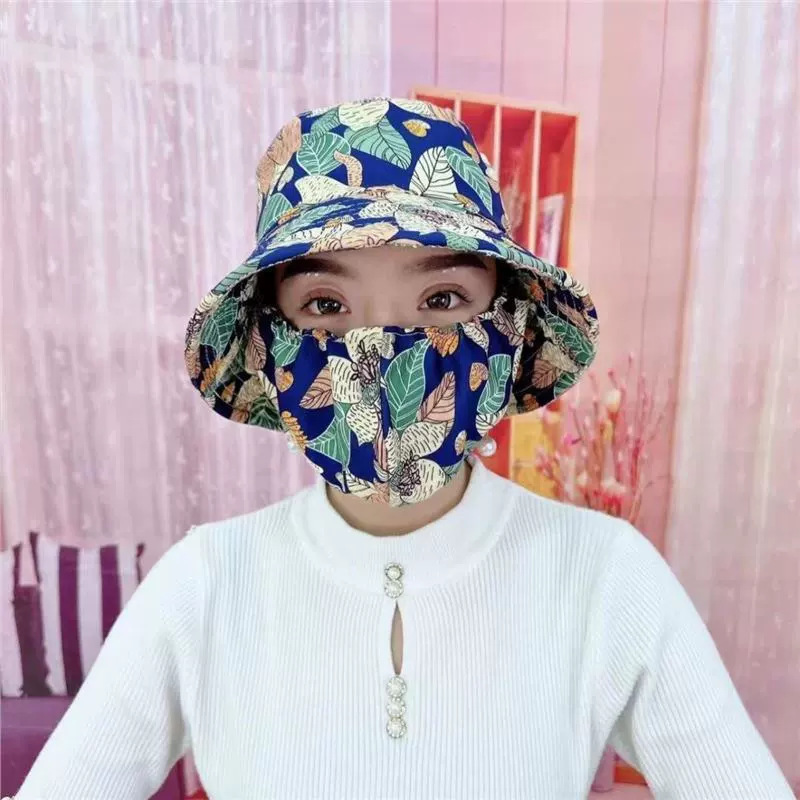New Spring and Summer Cotton Sun Protection Hat for Women with Integrated Mask, All-In-One Sunshade Hat, Outdoor Sun Protection Tea-Picking Hat
