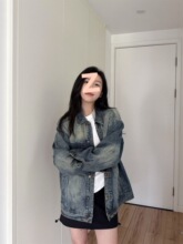 2025早秋新款牛仔外套女长袖oversize韩版宽松vintage夹克衫bf潮