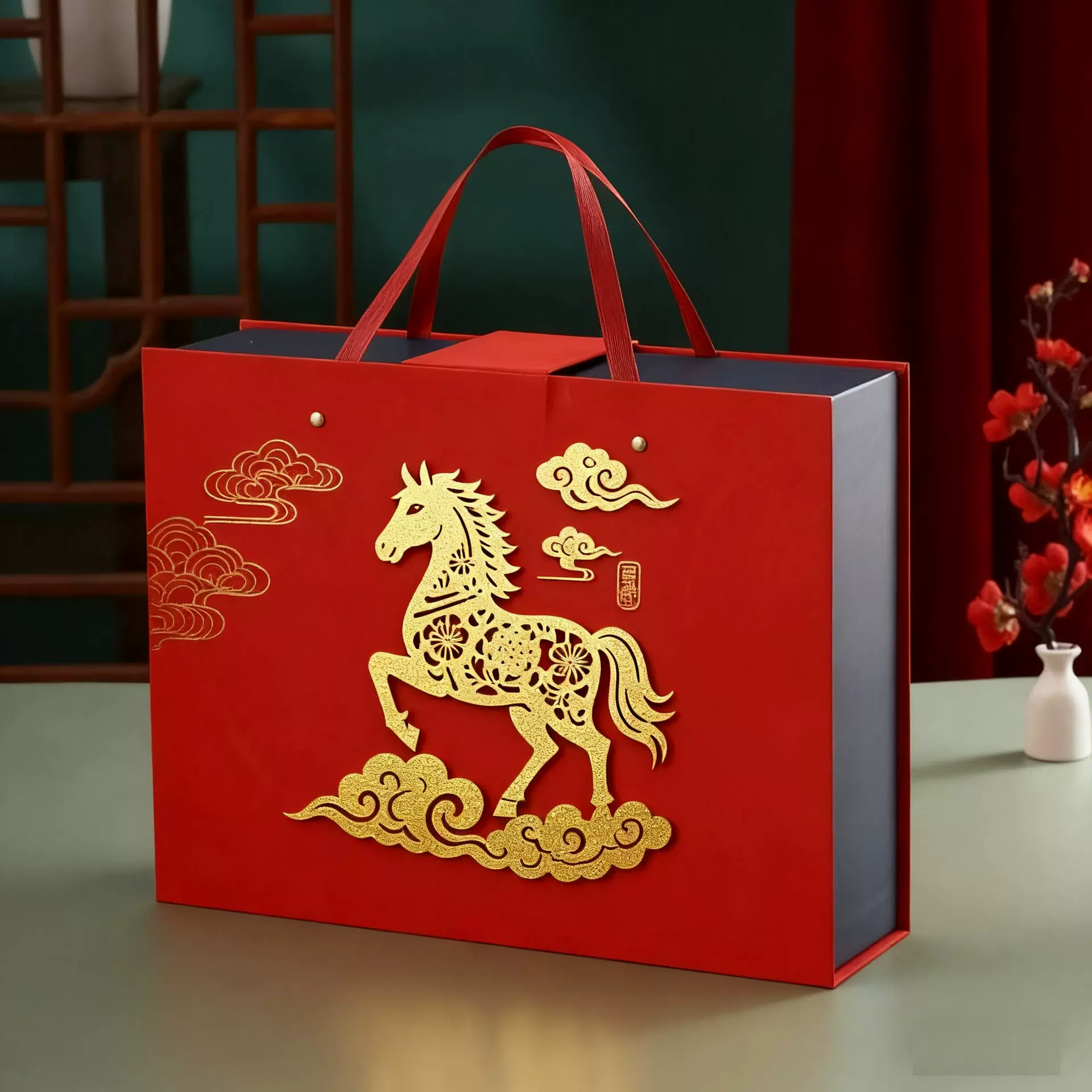 2026年新年礼盒高端包装盒定制翻盖盒大号伴手礼盒蛋黄酥空盒批发