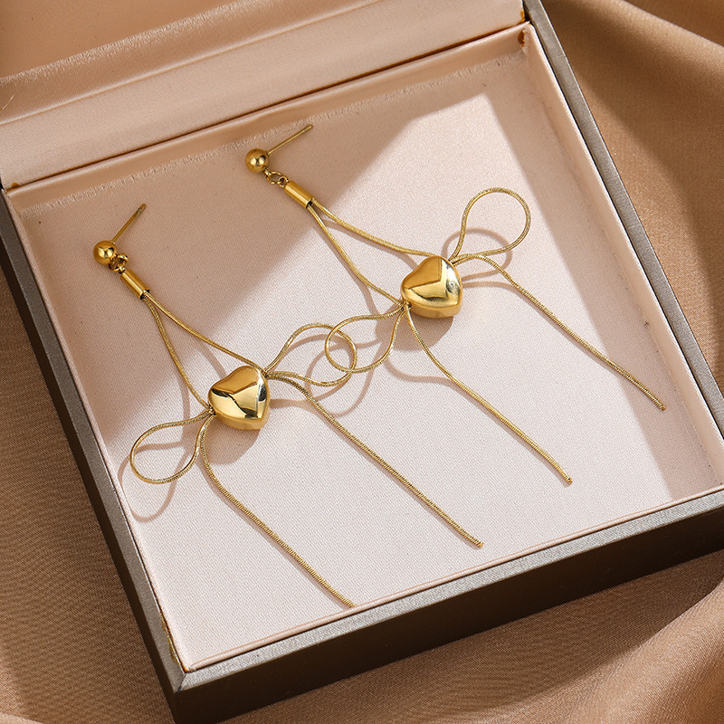 Women's Gender 1 Pair Simple Style Heart Shape Plating Titanium Steel Drop Earrings