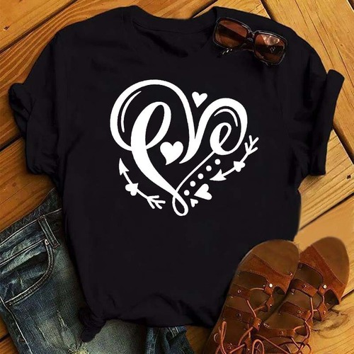 New Spring and Summer Love Letter Trend Print Crew Neck Large Size Cute Half Sleeve Simple Large Women's Clothing