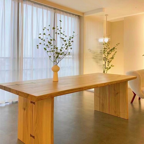 Minimalist Modern White Waxwood Dining Table, Rectangular Island Console for Home Use, Customized Solid Wood Slab Office Desk