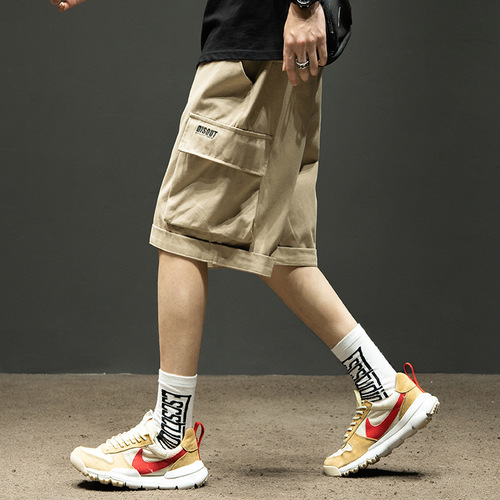 Ins loose shorts, overalls, men's summer pants, quarter pants, casual all-matching, fashion brand, thin cotton season