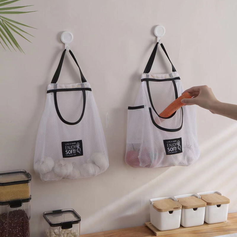Bolso de mano montado en la pared, bolsa colgante multifuncional para frutas y verduras, bolsa de malla para almacenamiento con cabeza de ajo, bolsa de almacenamiento para cocina, jengibre y cebolla