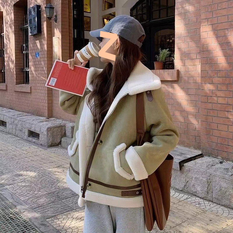 양고기 양모 코트 여자 2025 년 겨울 새 한국식 루즈 모피 원피스 스웨이드 루즈 코트