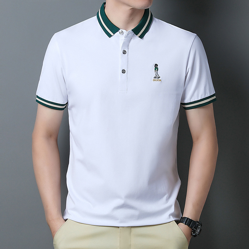 2024 Summer Pure Cotton POLO Shirt, Fashionable Casual High-end Embroidered Turn-down Collar Short Sleeve T-shirt Men's_viptrois.com