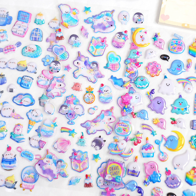 3D カラフルな和風ペットベビー立体子供用ステッカーかわいいユニコーン犬女の子手作り装飾ステッカー|undefined