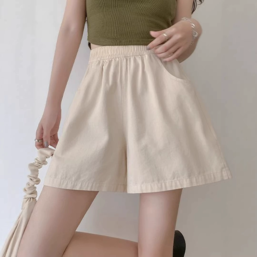 Летние повседневные шорты для женщин, штаны-карго из стираного хлопка, свободные универсальные брюки-три четверти с высокой талией и широкими штанинами для внешней торговли.