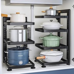 佳助手厨房物置棚家庭用多層鍋具収納棚下水槽戸棚内に鍋棚を階層的に置く