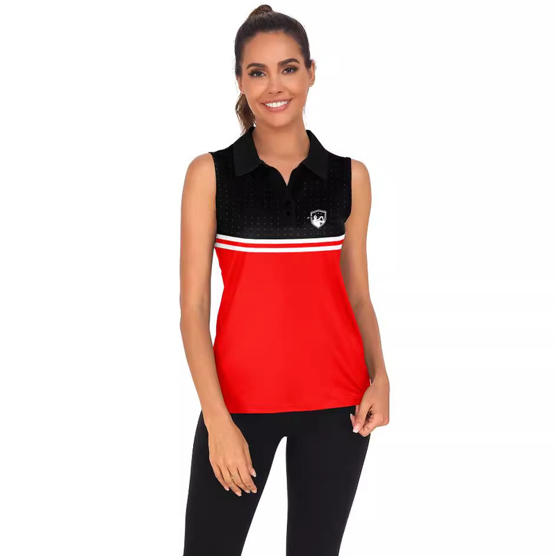 Cross-border European and American Women's Golf Sports Casual Polo Shirt Sleeveless Striped Printed Fashion Fresh Top for Women