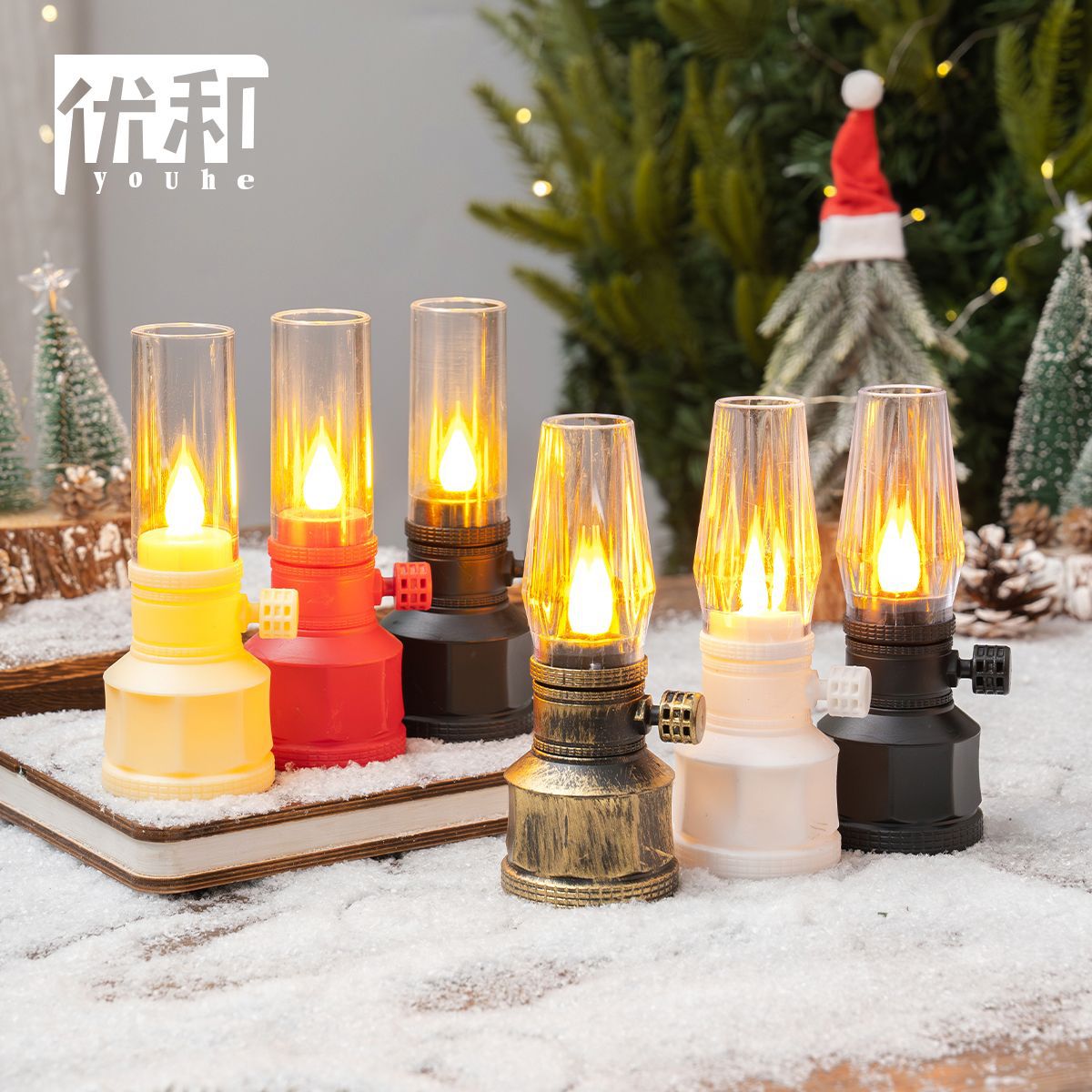 复古露营灯电子蜡烛灯仿真怀旧摆件小夜灯风灯桌面摆件烛台氛围感