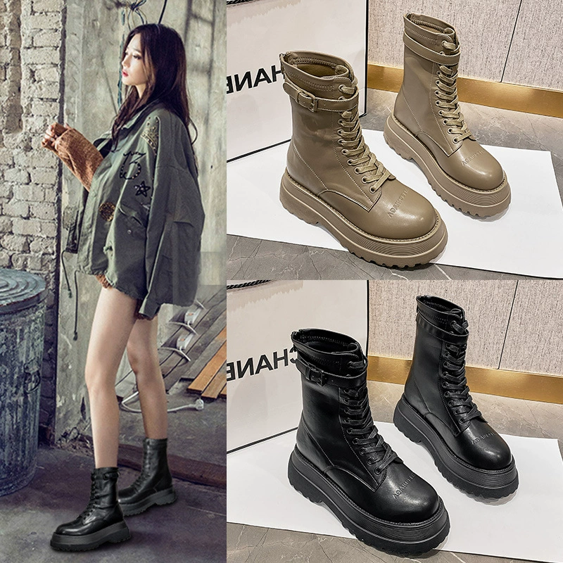 Ботинки Martin с большой головой, женские, парижские, новинка 2022 года, в стиле ретро, увеличенные ботинки среднего ценового диапазона на толстой подошве, мотоциклетные короткие ботинки с двойной молнией, женские модные