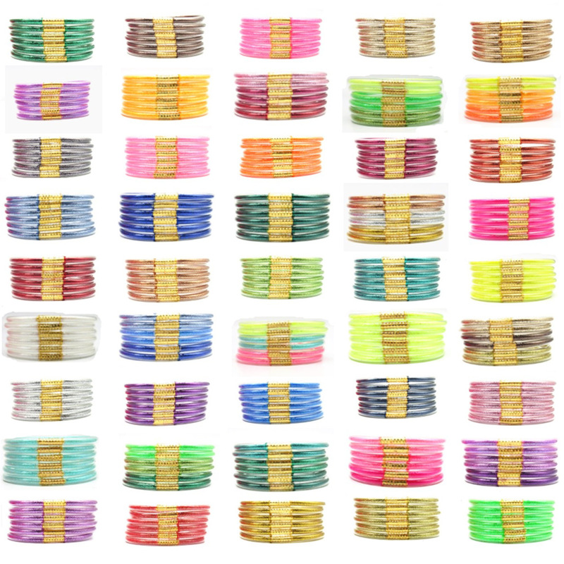 Cross-Border Bracelet Plastic Gold Powder Gold Foil Bracelet Shiny Halo Braided Bracelet Multi-Style Mixed Multi-Color Set Cross-Border Bracelet Plastic Gold Powder Gold Foil Bracelet Shiny Halo Braided Bracelet Multi-Style Mixed Multi-Color Set