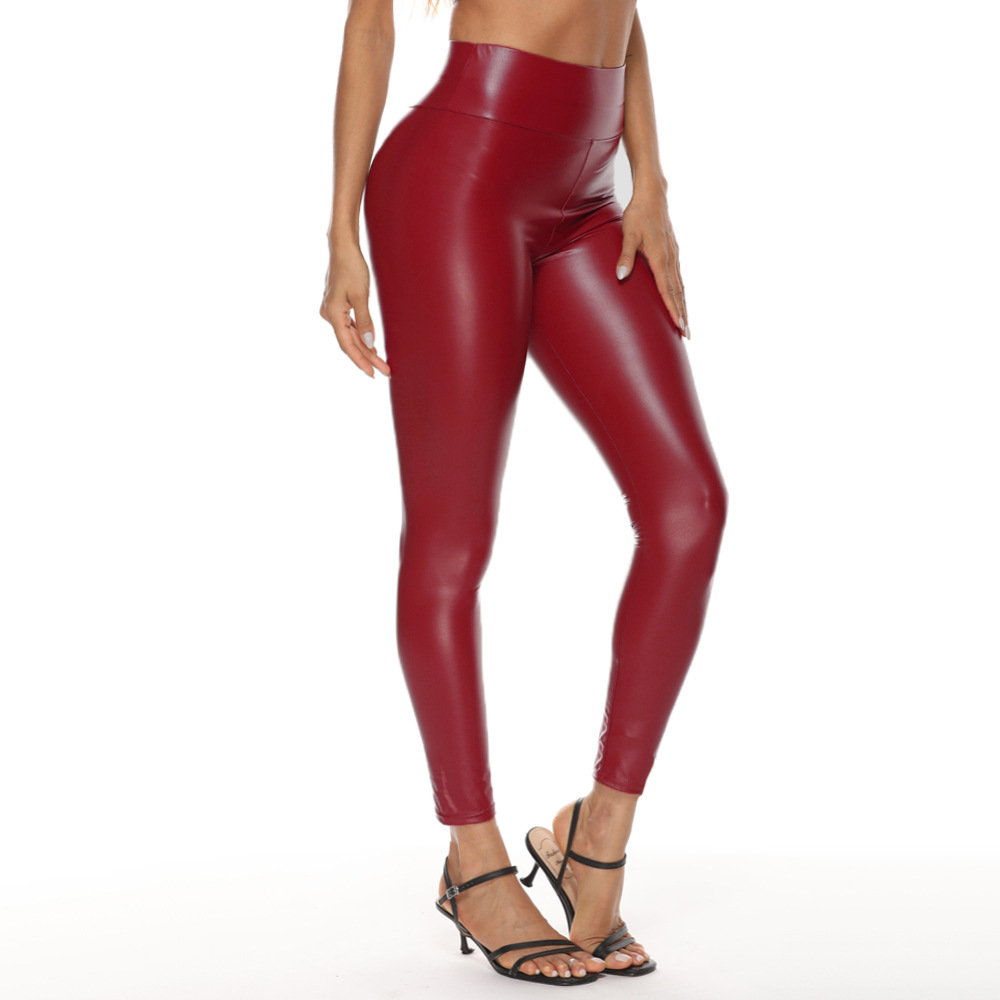 Pantalons en cuir colorés pour femmes, pantalons en cuir taille haute, leggings pour femmes, pantalons sexy pour femmes avec élastique à quatre voies_voghion.com