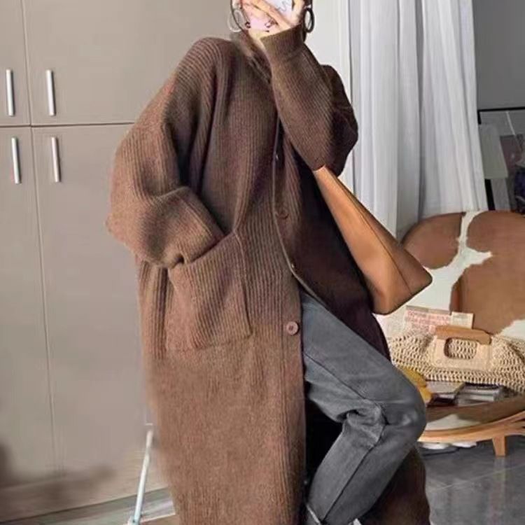 Corea del Sur chic2023 otoño y el invierno nuevo espesado caliente suelta perezoso estilo turtleneck punto cardigan suéter para las mujeres image 3