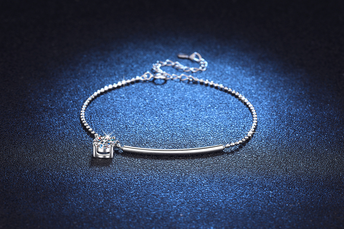 Bracelets, Anklet Classification 1 Piece Quantity 925 Sterling Silver Moissanite High Carbon Diamond GRA Certificate Plating Inlay Round Bracelets Anklet