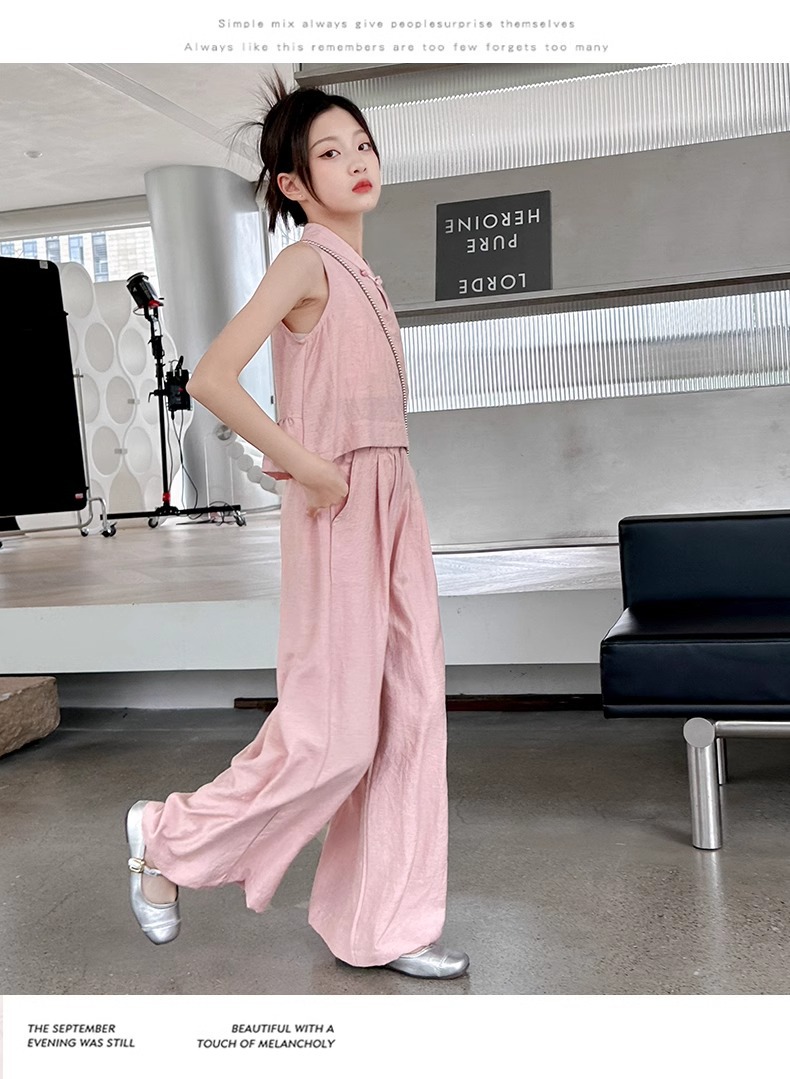 Mädchen Sommer Set Im Chinesischen Stil Weste Und Weite Hose_voghion.com