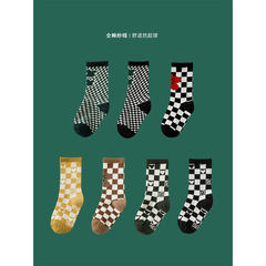 Children's grid pattern lace-up crew socks, baby-friendly breathable knit socks, new spring and autumn socks