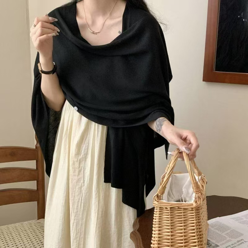 女性用日焼け止めショール 2025 夏薄いスタイルロングブラウス旅行無地多用途マントファッションニットカーディガン|undefined