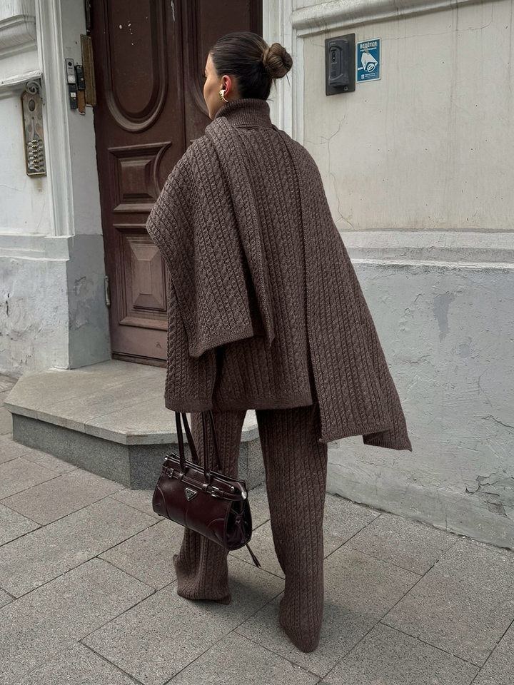 Bộ đồ len dệt kim nữ áo chui đầu tay dài và quần dài, họa tiết xoắn, phong cách Âu Mỹ — Màu xám (không bao gồm khăn quàng cổ) chi tiết 73