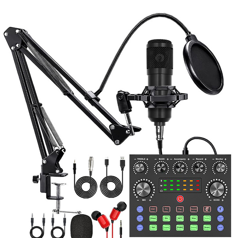 V8S phone sound card English podcast device suit bm800 microphone singing mobile phone F998 live suit