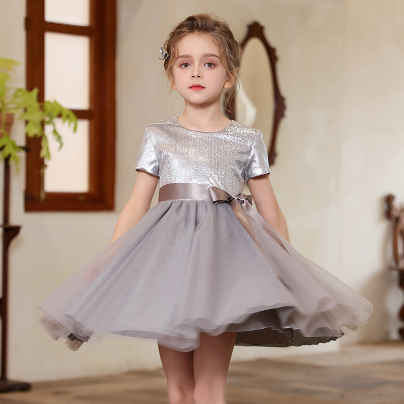 Vestido de niña vestido de verano vestido de princesa de alta gama vestido de gasa de red de un año vestido de rendimiento para niños del día del niño corto