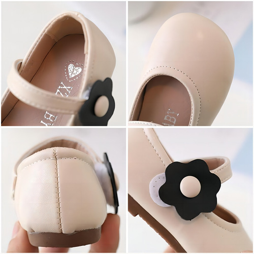 Children's Leather Shoes 2024 Spring Style Round Toe Girls Fashionable Princess Shoes Flower Baby Shoes Cross-border