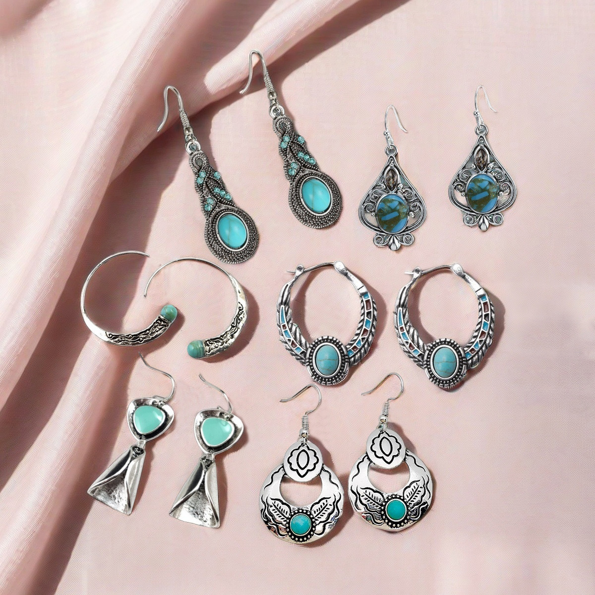 Retro turquoise fashionable geometric earrings