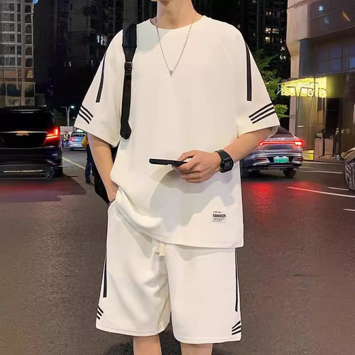 Summer Men's Fashion Simple Matchable Casual Sporty Set Men's Trendy Loose Comfortable Breathable Short-Sleeve Two-Piece Set