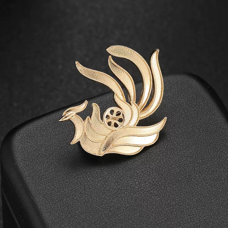 跨境领口款简约珍珠水晶别针 铜镀金复古凤凰衣服扣针DIY胸针配饰