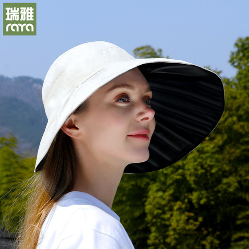 夏季黑胶空顶防晒帽子女夏天大檐防晒遮阳帽可折叠渔夫帽春夏