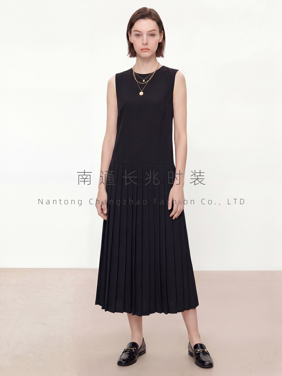 High Luxury Elegant~Gd Cabinet 1W+ Imported 220S Australian Worsted Wool Pleated Black Sleeveless Dress Autumn