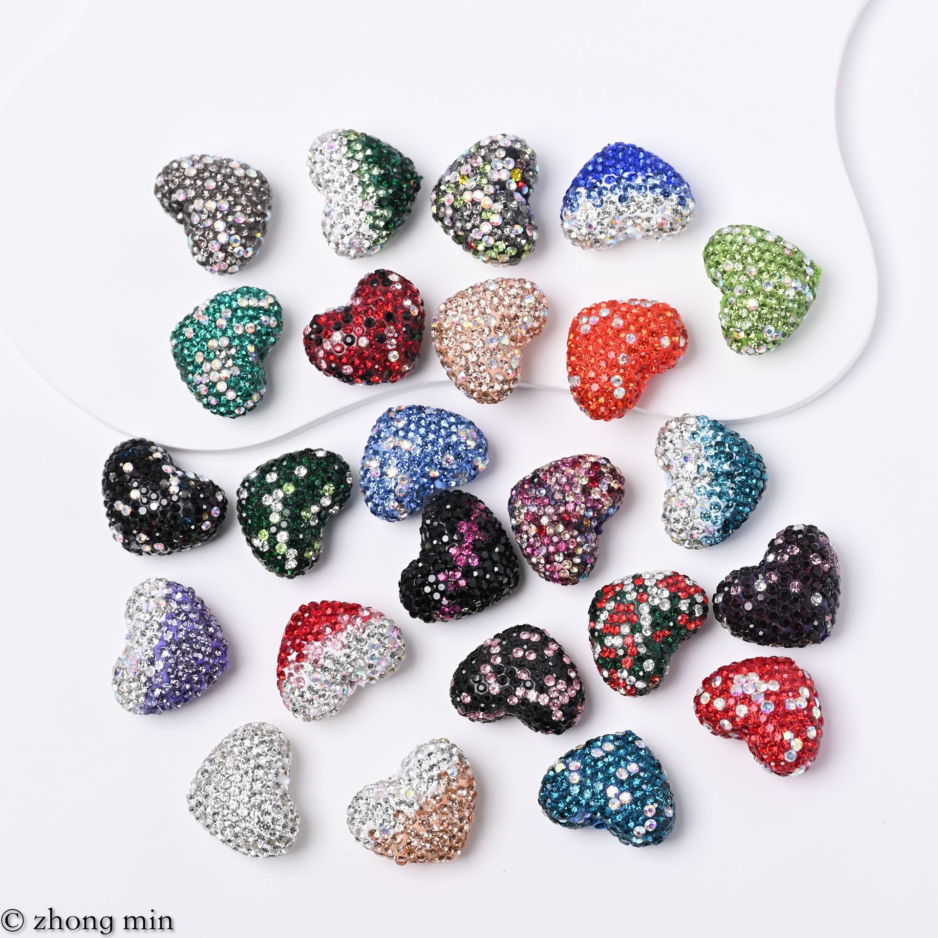 跨境专供软陶泥爱心满钻香巴拉带孔可过笔钻球DIY手机链包链配件