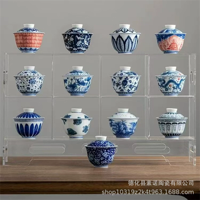 Sansui, blue and white retro ceramic tea set, tea cup