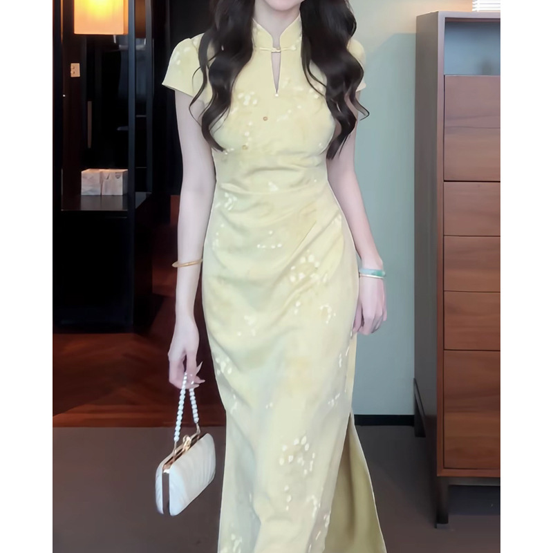 Like New, Modern Chinese-style Jacquard Improved For Women, Stunning Summer Cheongsam With A Collared Waist-cinching_ecoleips.com